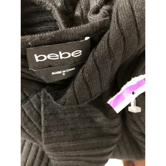 Bebe Sweater Dress Ribbed Knit Asymmetrical Off The Shoulder Bodycon Black NWT S - Picture 6 of 8